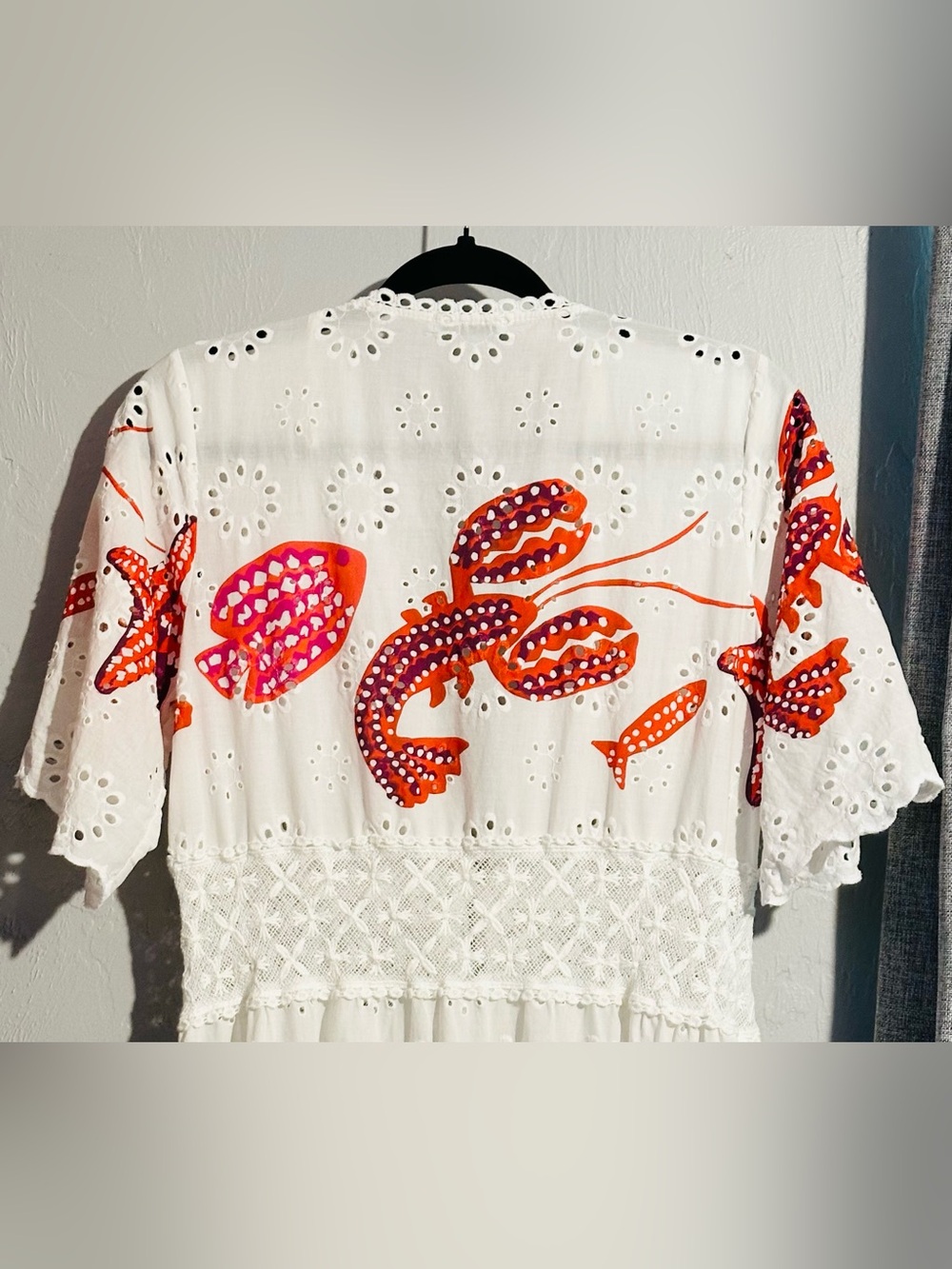 Lungo L’Arno Made in Italy Short Flutter Sleeve Printed Off White Eyelet Maxi - Picture 8 of 10